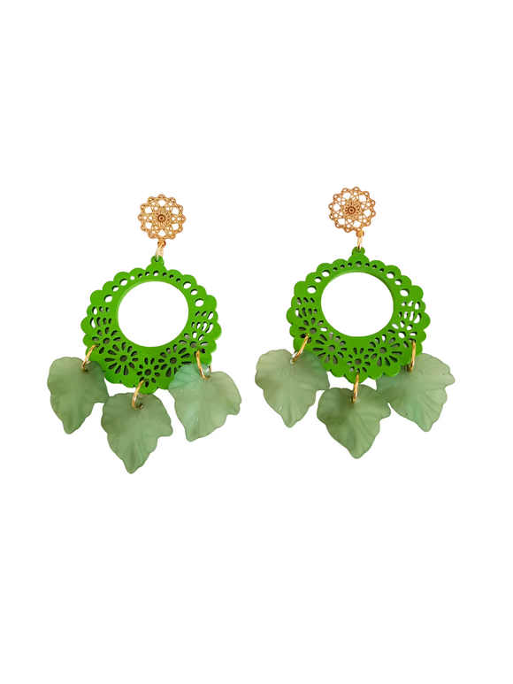 Pendientes aros Hojas verdes