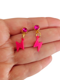 Pendientes Rayo rosa y strass