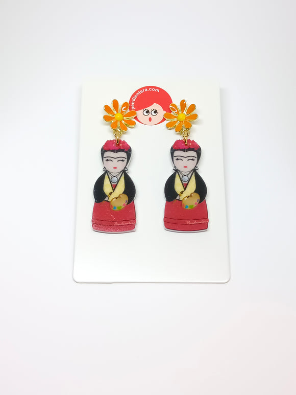 Pendientes Kokeshi Frida Kahlo