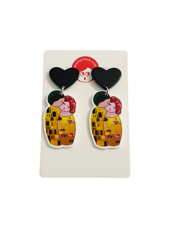 Pendientes Kokeshis El Beso estilo Klimt