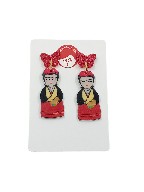 Pendientes Kokeshi Frida Kahlo