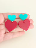 Pendientes Corazones rojos y turquesas