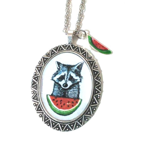 Raccoon and watermelon necklace