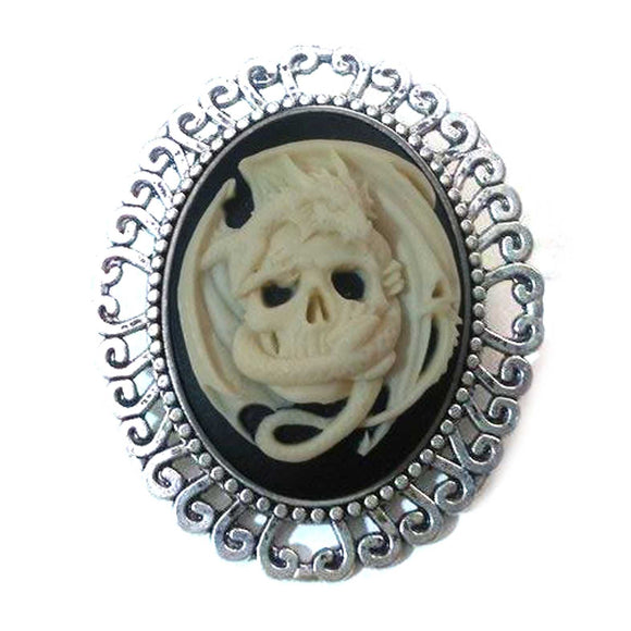 Skull with dragon cameo brooch 