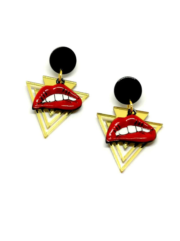 Mouths and golden triangles earrings
