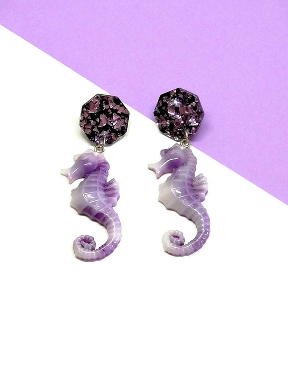 Violet seahorse earrings