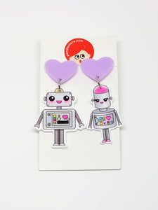 Kawaii Robots in Love Earrings