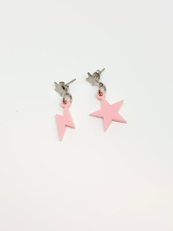 Pendientes Rayo y estrella rosas