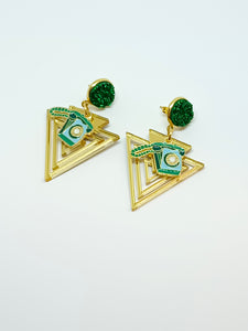 Telephone and golden triangle earrings