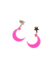 Pink neon moon earrings