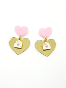 Heart and love letters earrings