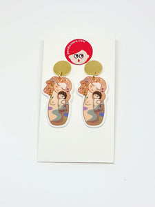 Klimt style Maternity Kokeshi Earrings