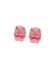 Skulls and pink fire earrings