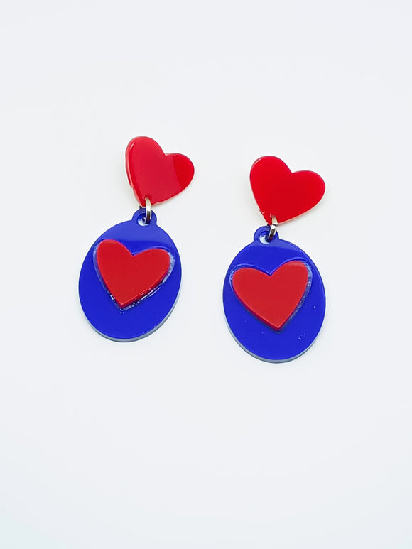 Pendientes Corazones rojo y azul