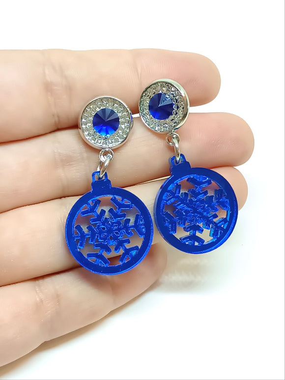 Pendientes Bolas copos de nieve azul espejo