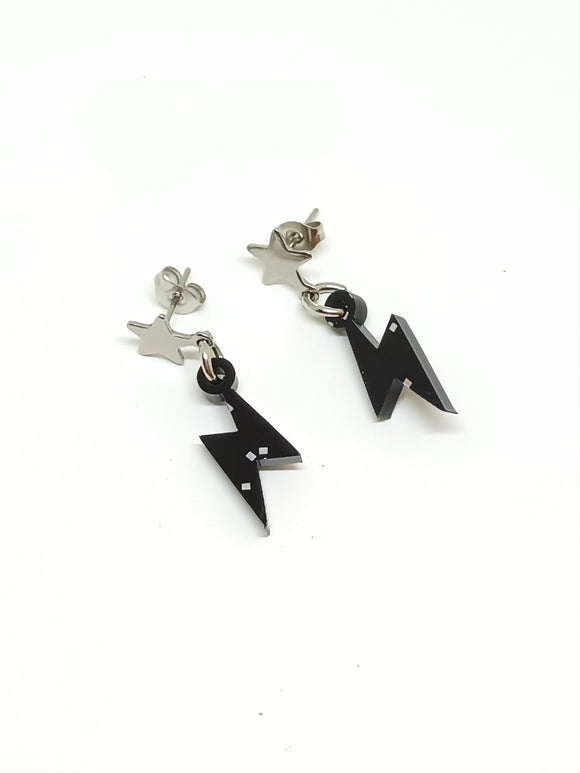 Mini black lightning bolt earrings with glitter