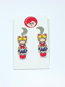 Kokeshi Warrior Moon Earrings