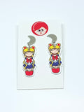 Kokeshi Warrior Moon Earrings