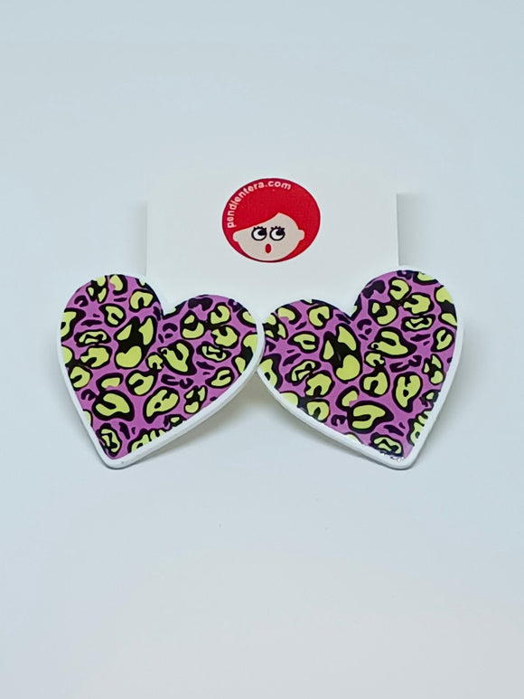 Pink Leopard Hearts Earrings 