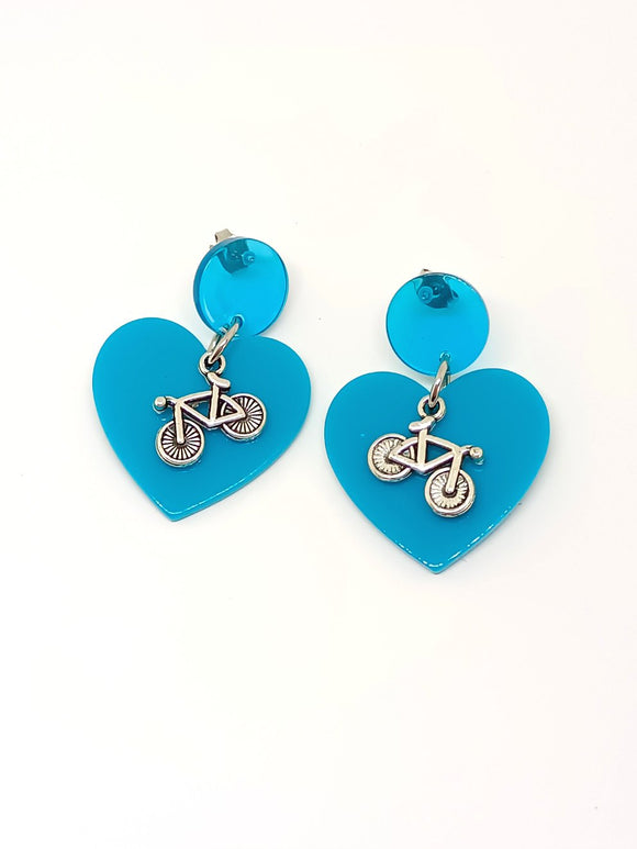 Bicycle and heart earrings
