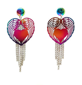Winged heart glam earrings