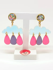 Pink and lilac rain earrings 
