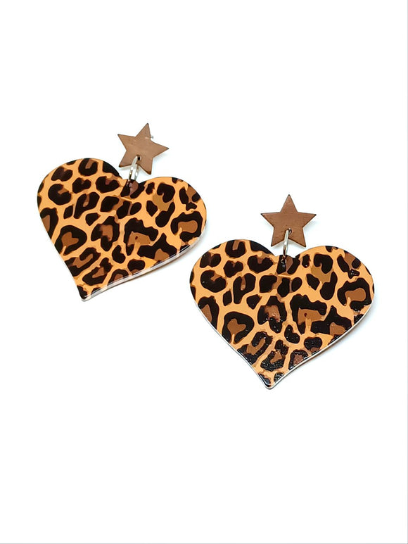 Leopard heart and star earrings