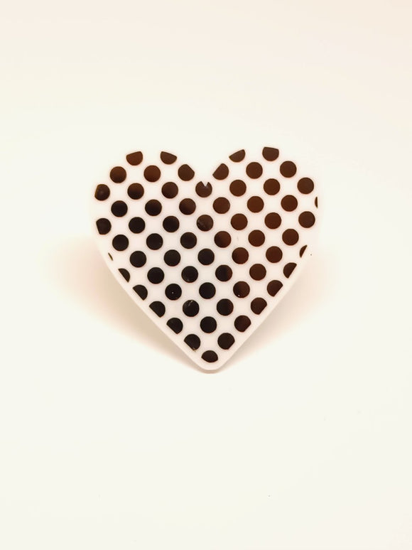Black and white polka dot heart ring