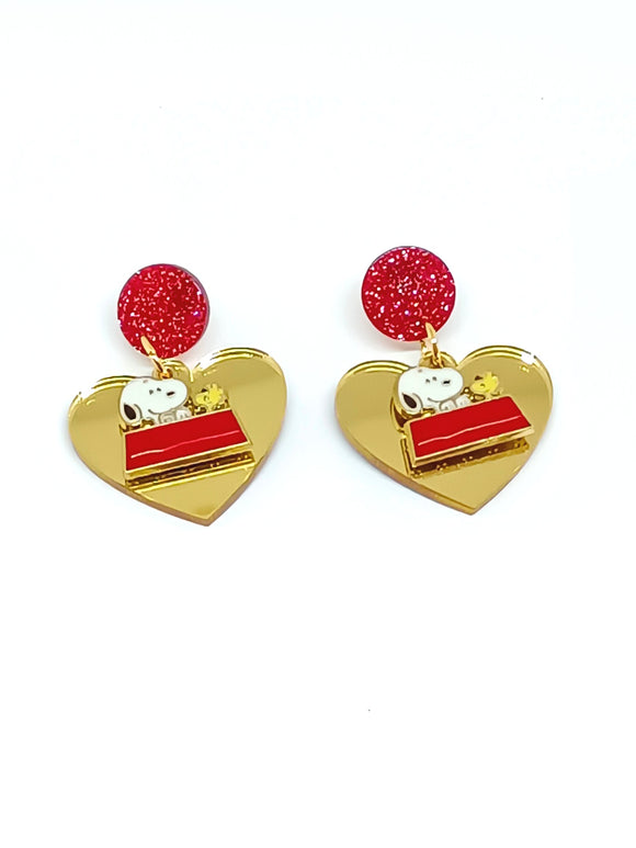 Dog and golden heart earrings