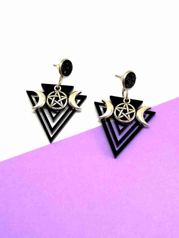 Wicca Moons and Triangles Earrings