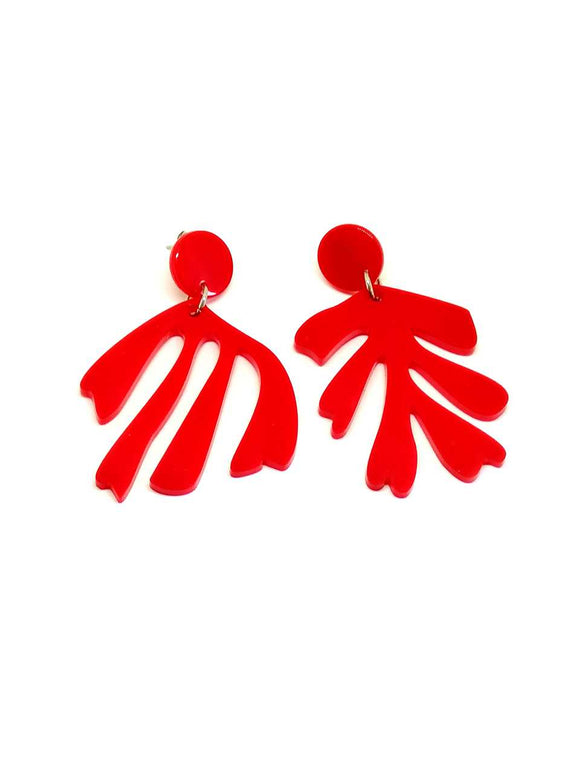 Asymmetrical Red Seaweed Earrings 