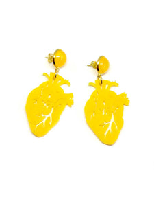 Yellow Anatomical Heart Earrings
