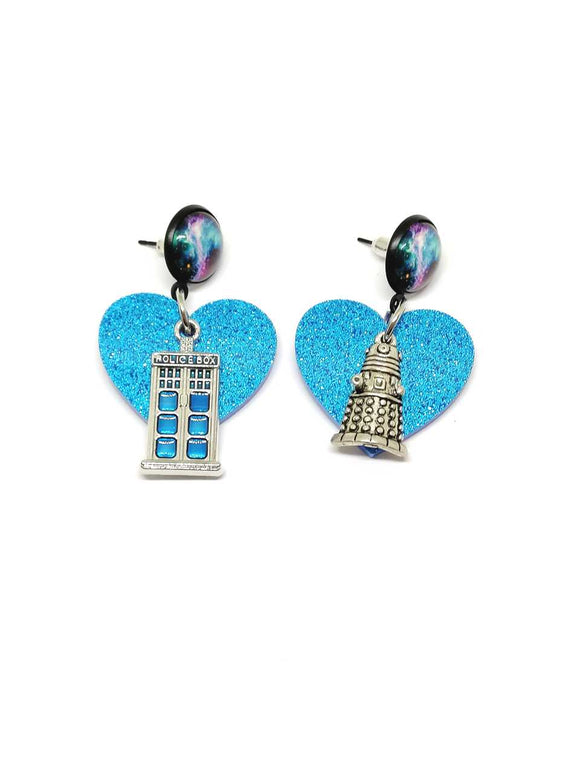 Doctor Who and heart earrings 