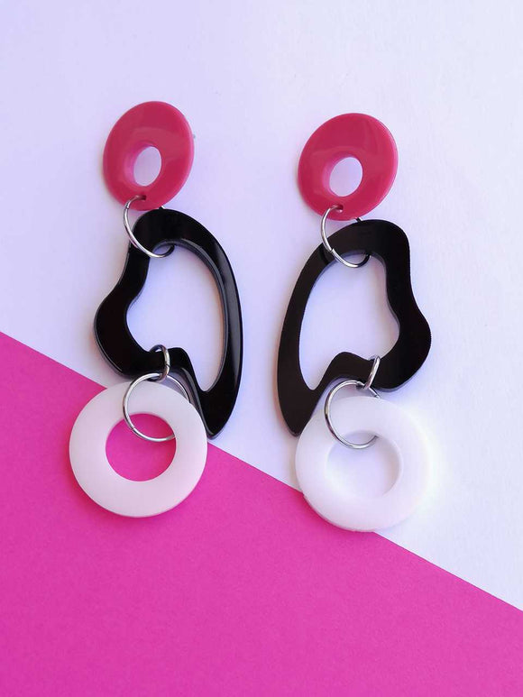 White, black and pink Doodles earrings 