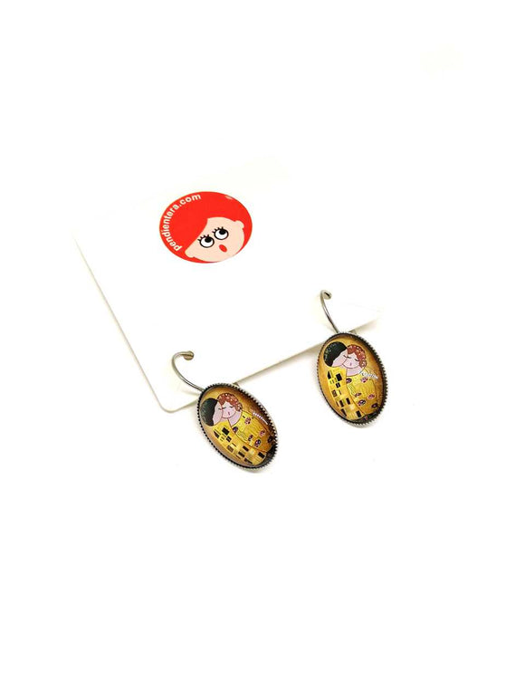 Kokeshis Klimt-style kiss earrings