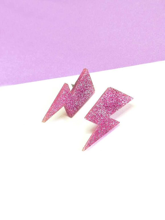 Pendientes Rayos glitter rosas