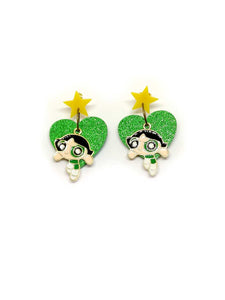 Powerpuff Girl Cactus and Heart Earrings 