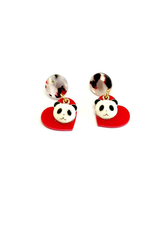 Heart and panda bear earrings 