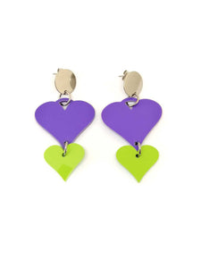 Violet and green hearts earrings