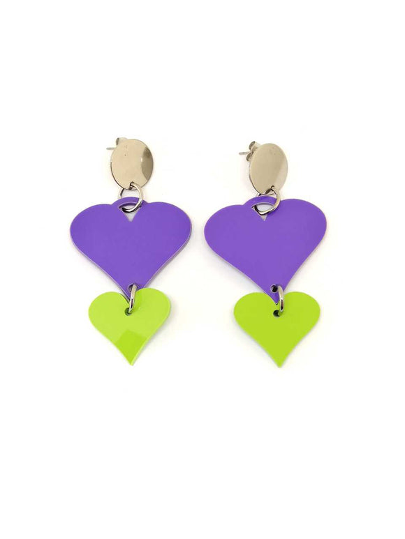 Violet and green hearts earrings