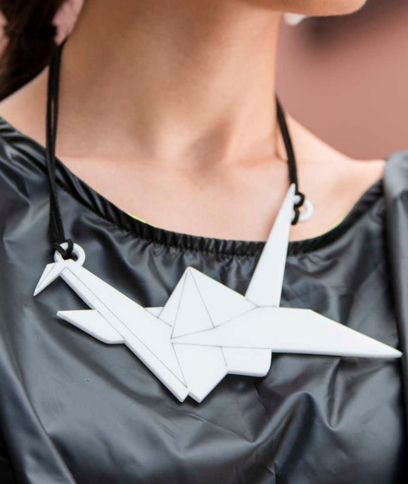 White origami crane pendant 